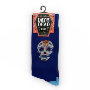 Day of the Dead Crew Socks Sugar Skull Blue Orange Polka Dot Mens Womens Gift